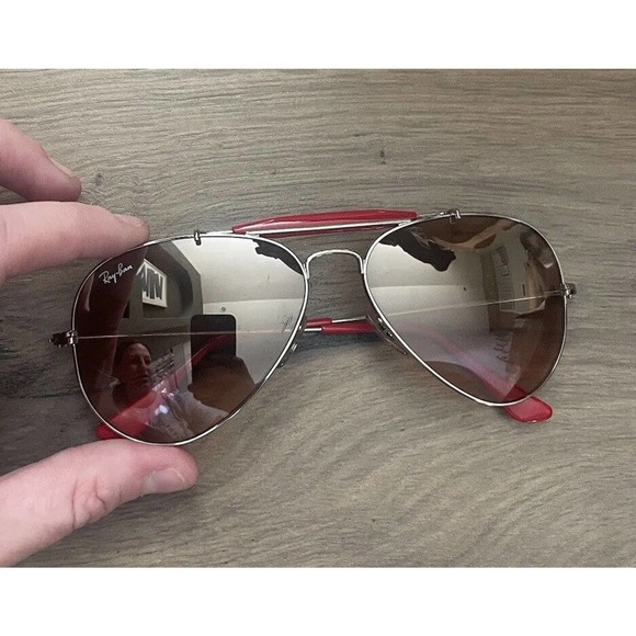 RAY BAN Vintage 2009 3407 58 Outdoorsman Remix Sunglasses Sole Red Bridge Rare main image 8